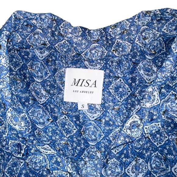 Misa Los Angeles Lara High Low Blue Printed Chiffon Button Down Top SMALL - Picture 5 of 8